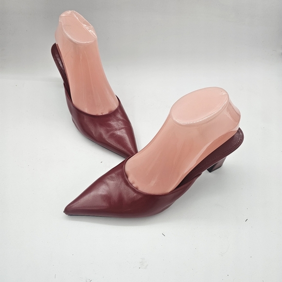 Jeffrey Campbell Unamused Cherry Red Block-Heel Pointed-Toe Mules Size 8 - Picture 4 of 16